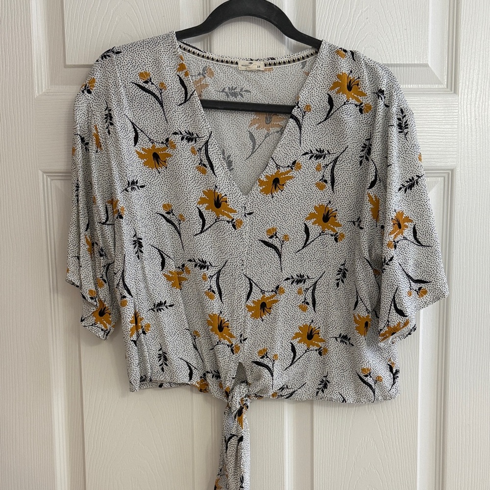 Elegant Floral Wrap Blouse - Yellow and Black
